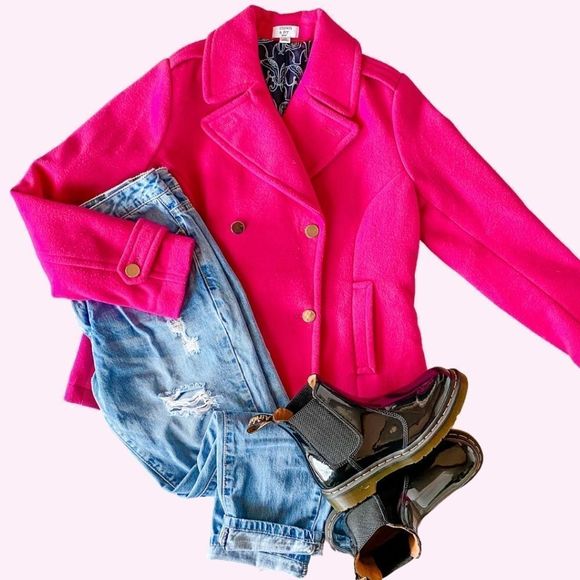 crown & ivy Jackets & Blazers - Hot Pink Double Breasted Pea Coat, PS